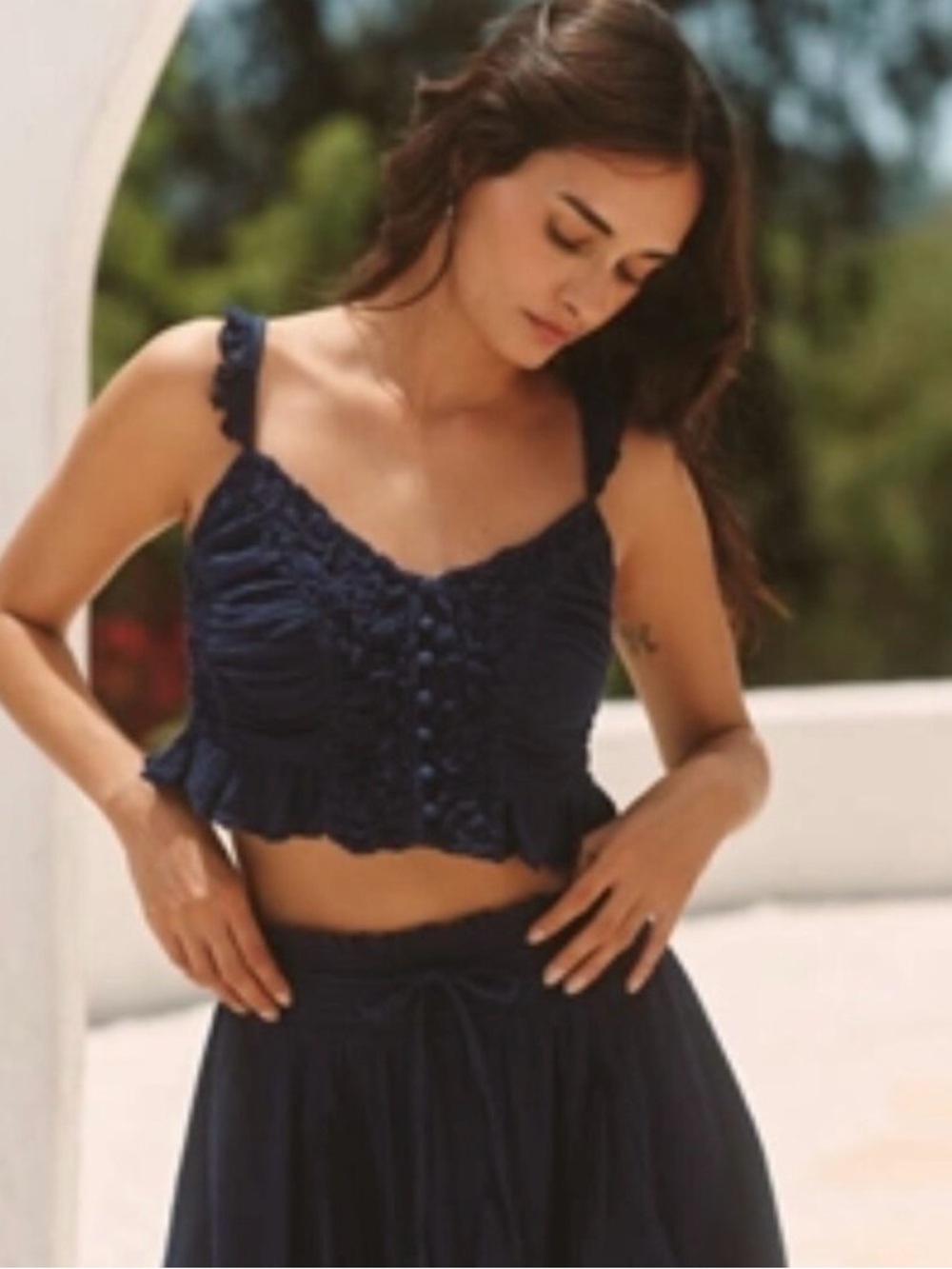 Anthropologie Celandine Size M Navy Blue Ruffled Smocked Camisole NWT - Picture 4 of 4